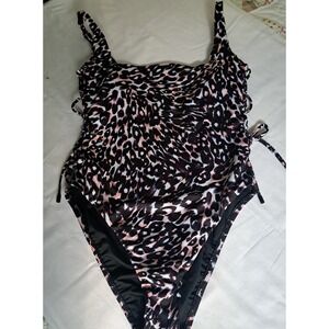 Sanctuary Womens Leopard Print Lace Up Side One Piece Swimsuit Size Large NEW